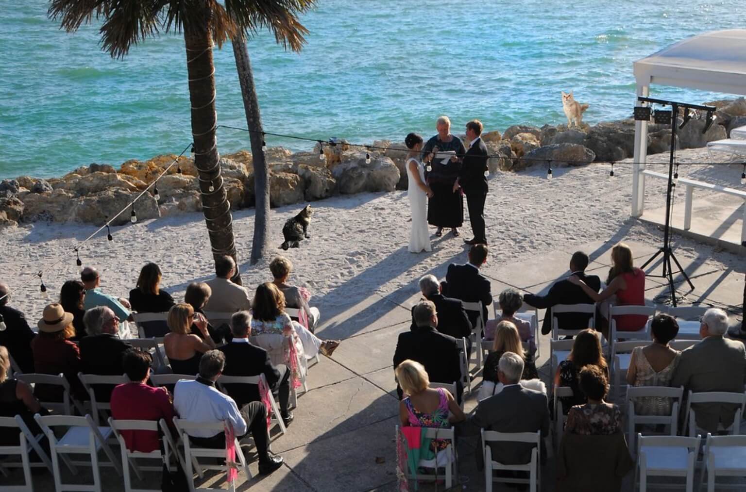 Top view of a beach wedding
