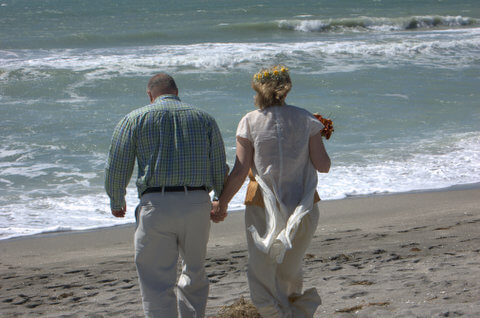 A couple walking towards the sea